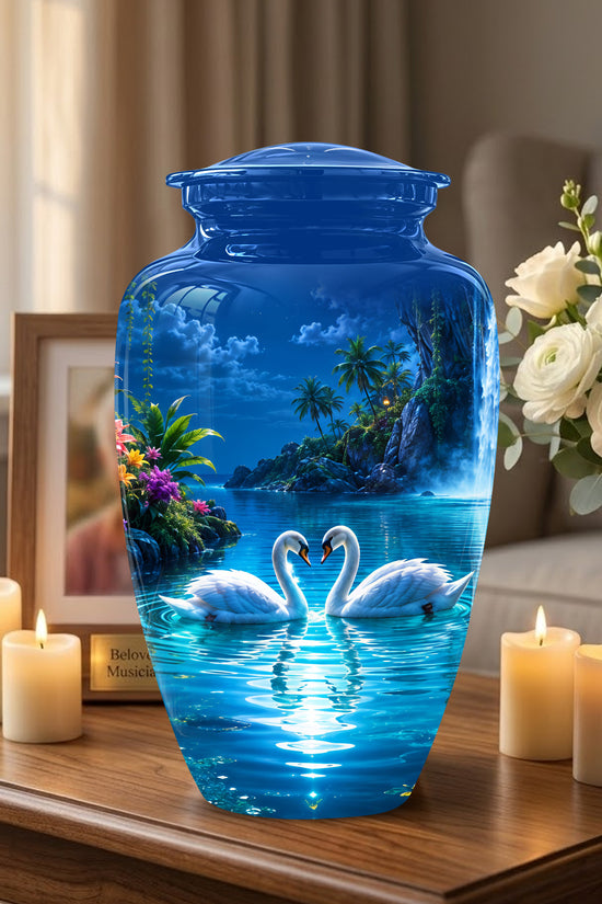 White Couple Swan Urn - Beautiful Memorial Keep Urns For Loved Ones