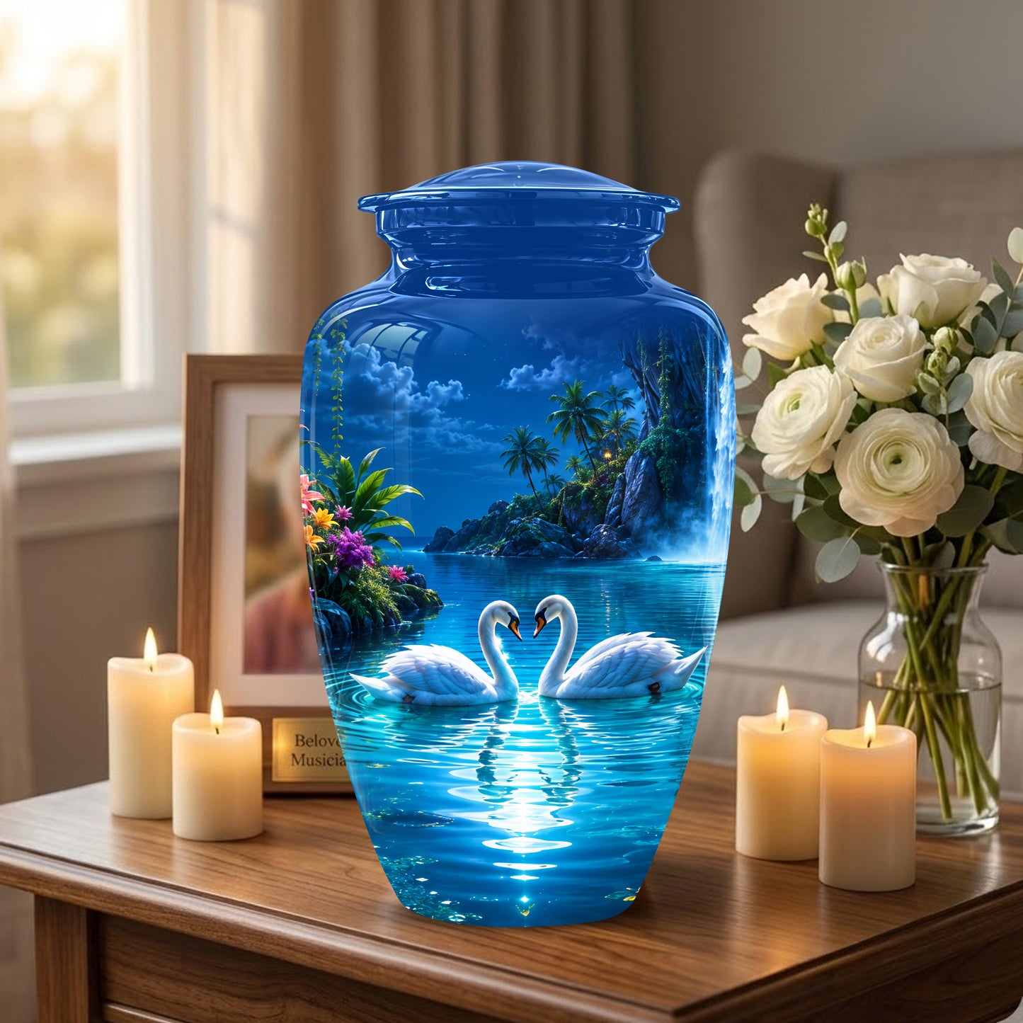 White Couple Swan Urn - Beautiful Memorial Keep Urns For Loved Ones