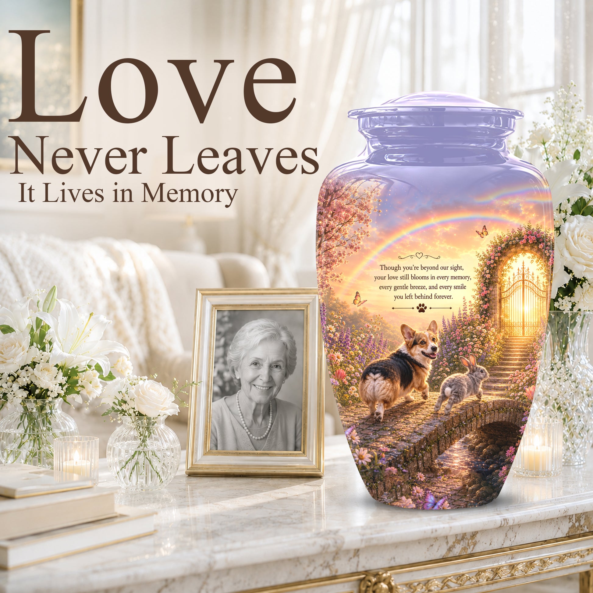 Rainbow Bridge Pet Memorial Urn – Personalized Urn For Dog & Cat