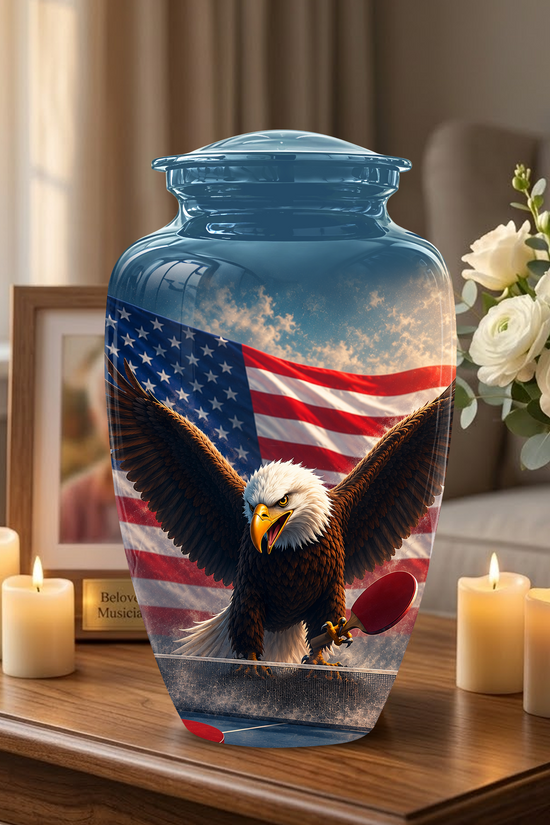 Flying Eagle With American Flag Urn - Patriotic Funeral Memorial Urns