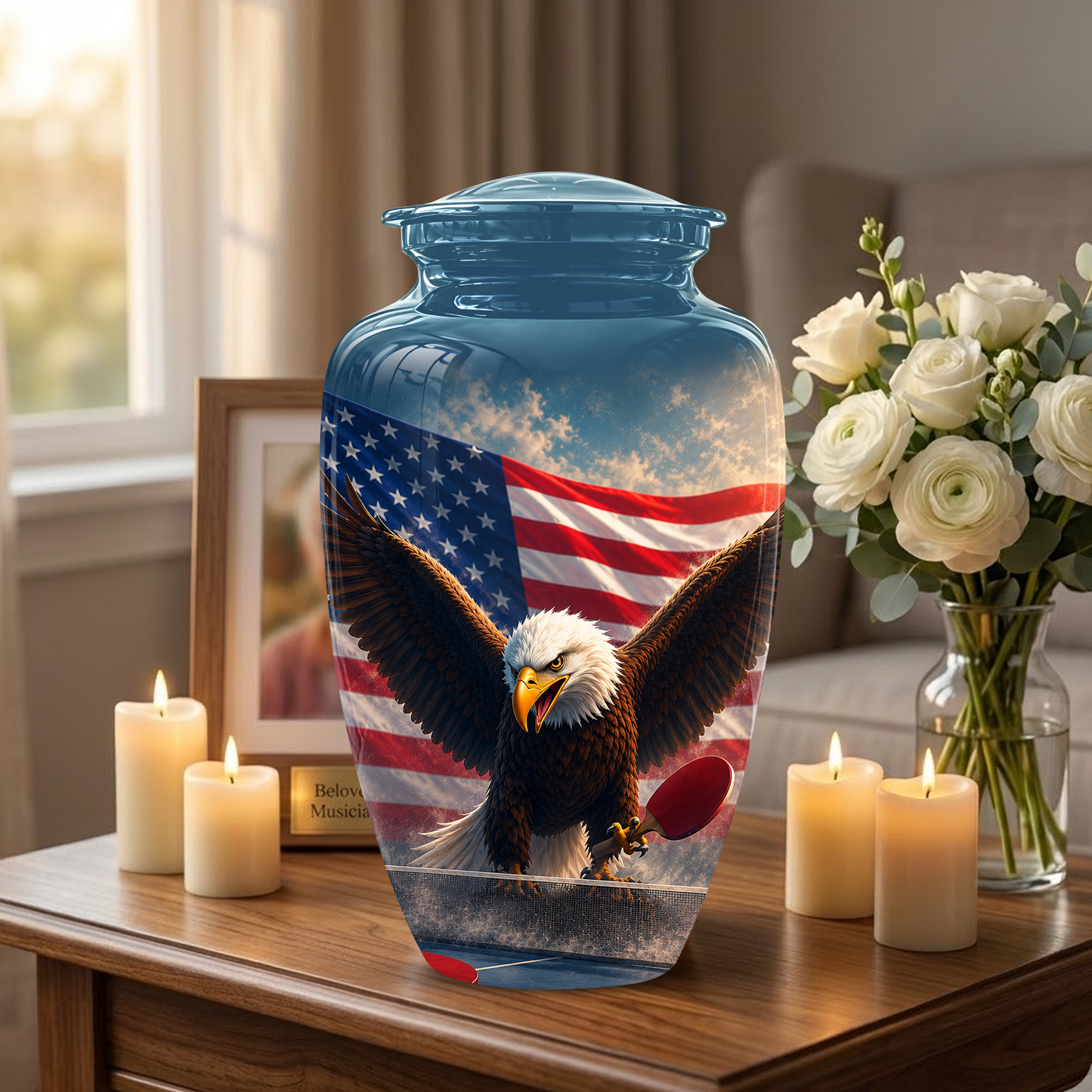 Flying Eagle With American Flag Urn - Patriotic Funeral Memorial Urns