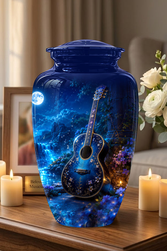 Blue Guitar Moonlight Urn - Beautiful Artistic Urns For Music Lovers