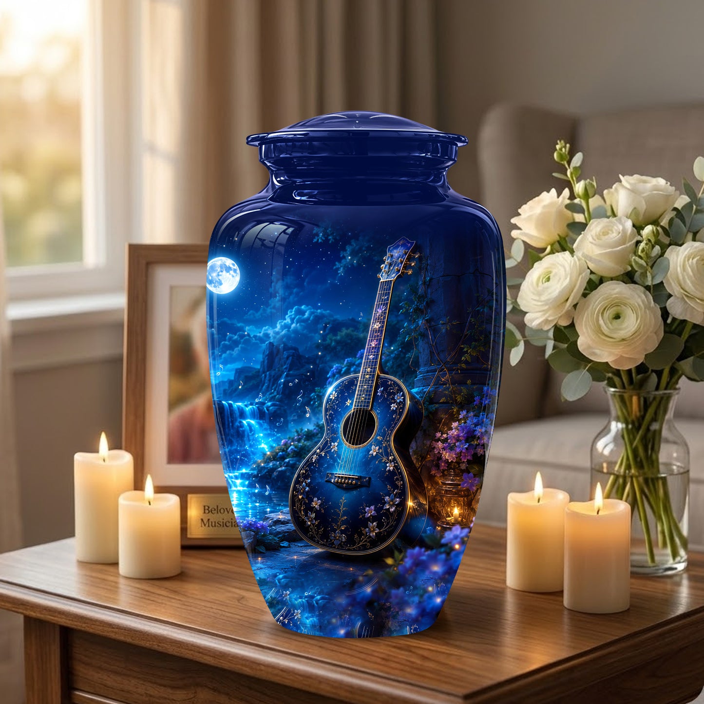 Blue Guitar Moonlight Urn - Beautiful Artistic Urns For Music Lovers