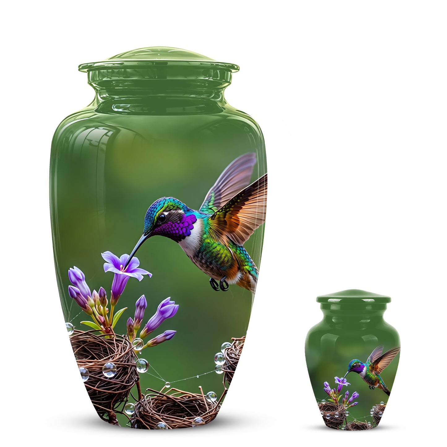 Colorful Hummingbird Memorial Urn - Green Burial Urns For Women Ashes