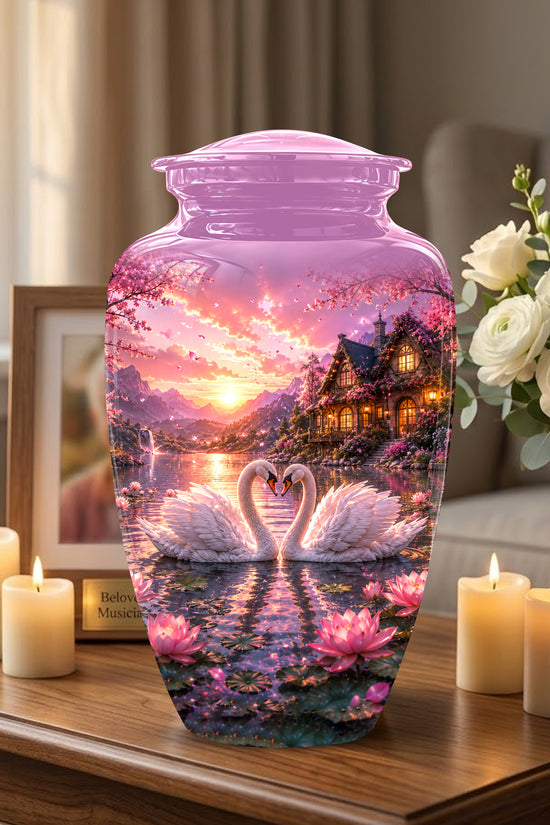 Couple Swan Memorial Urn - Peaceful Classic Urn For Lover's Ashes