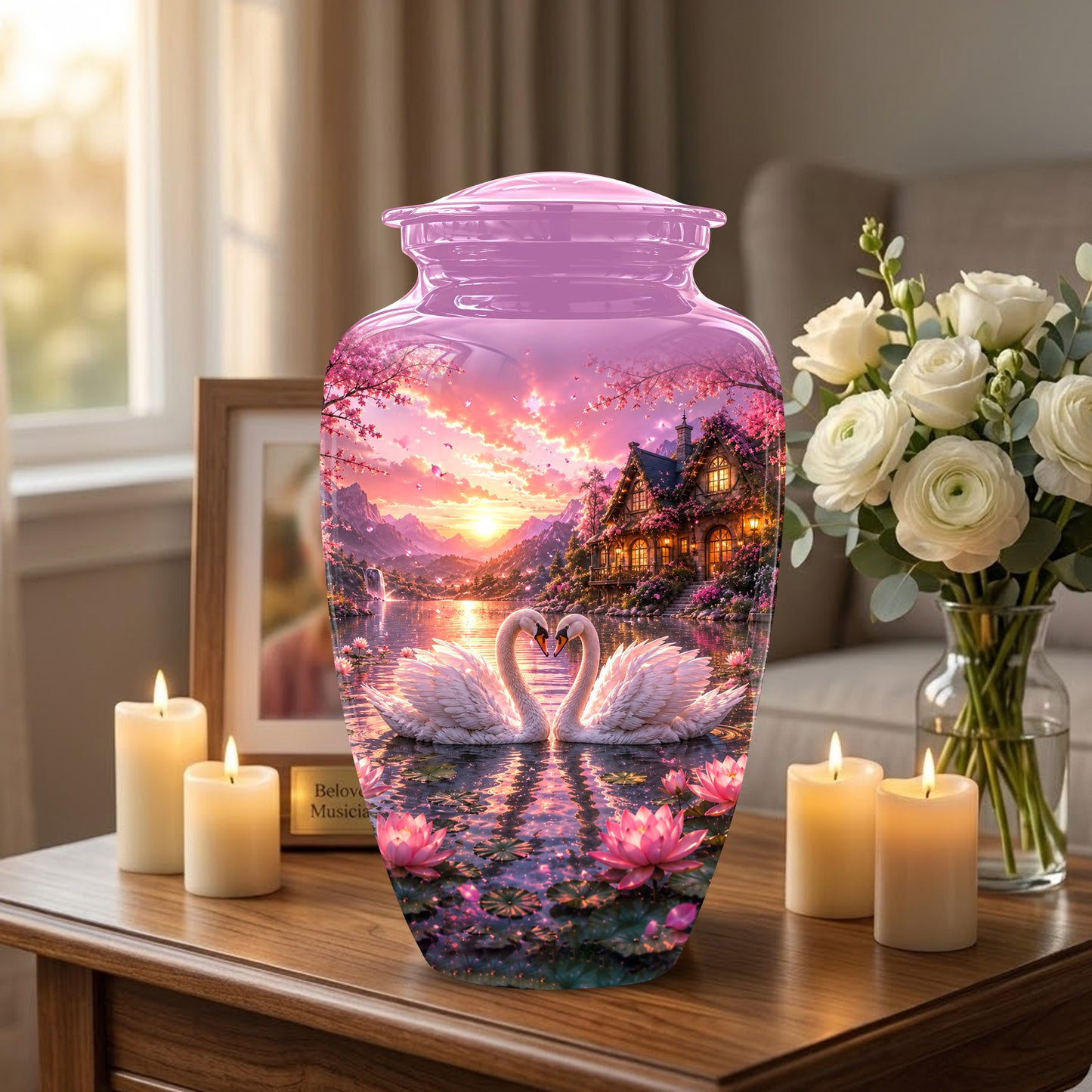 Couple Swan Memorial Urn - Peaceful Classic Urn For Lover's Ashes