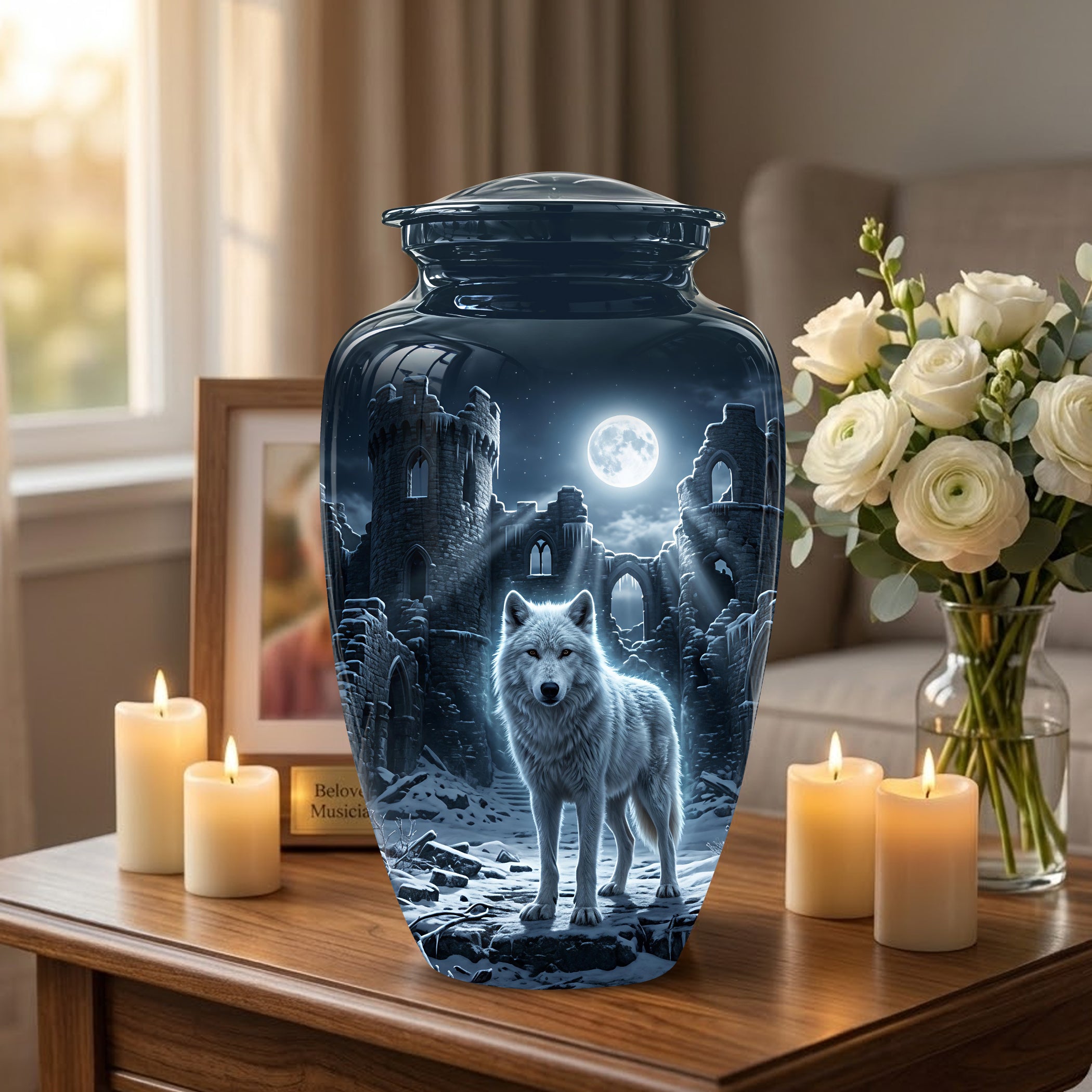 Night Wolf Memorial Urn - Moonlight Funeral Urns For Men & Women Ashes