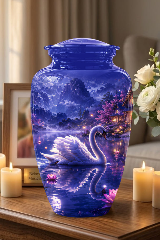White Swan Cremation Urn - Night Landscape Funeral Urns For Human Ashes