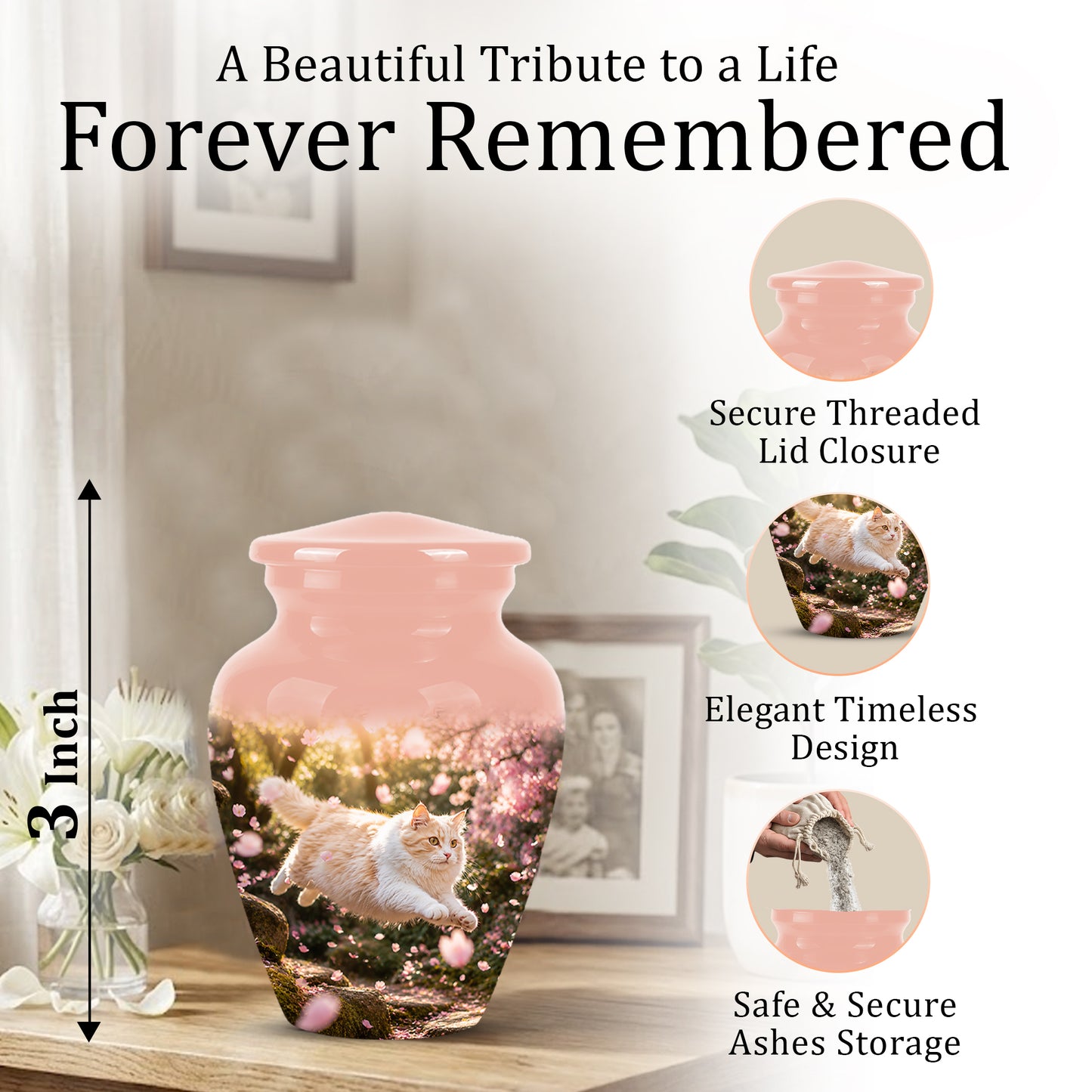 Fluffy Cat Pet Cremation Urn - Beautiful Pet Memorial Urns For Ashes