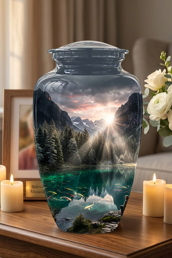 Mountain Lake Cremation Urn - Elegant Nature Urns For Human Ashes