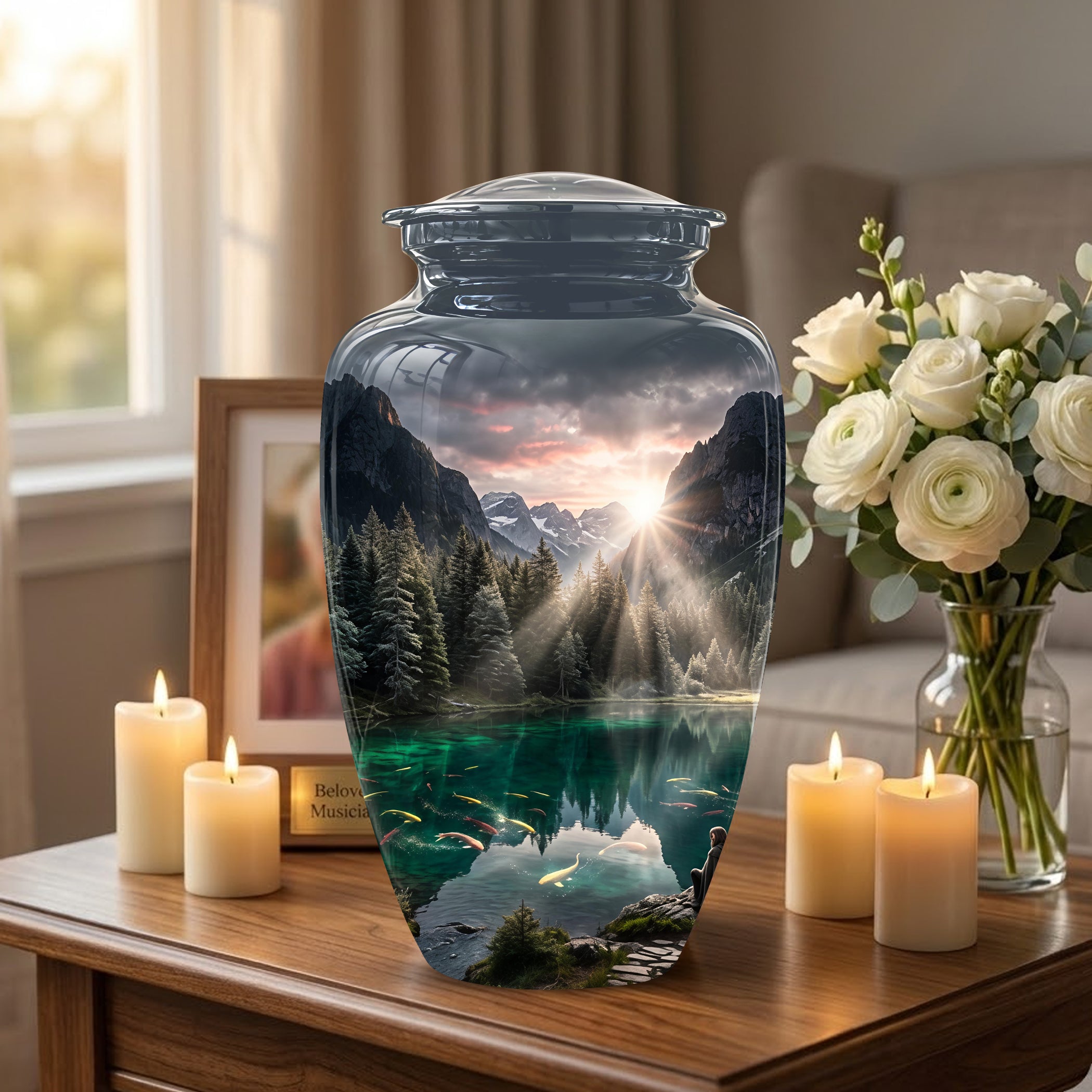 Mountain Lake Cremation Urn - Elegant Nature Urns For Human Ashes