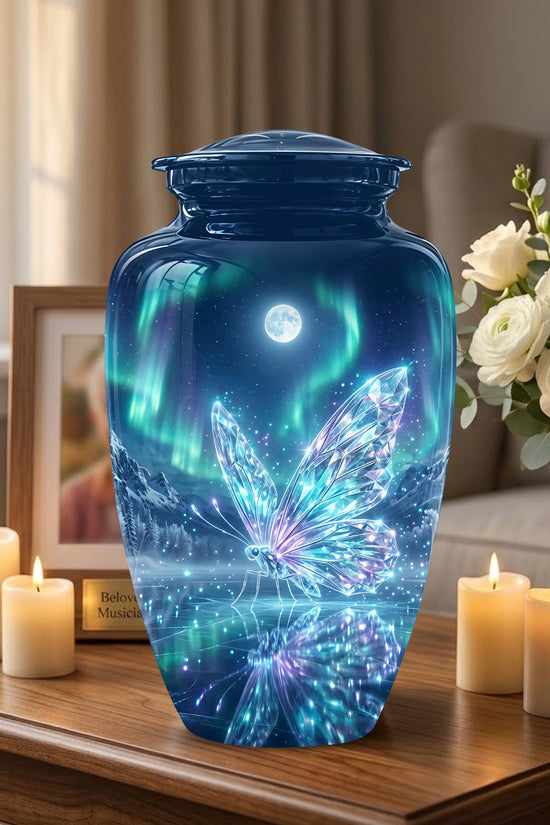 Glowing Butterfly Cremation Urn - Beautiful Blue Memorial Urns For Mom