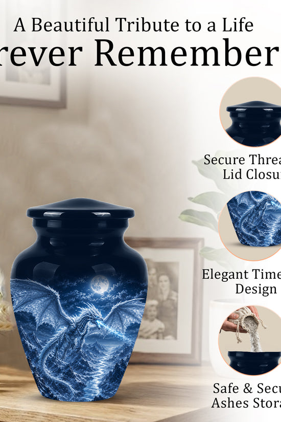White Dragon Cremation Urn - Majestic Classic Dragon Urns For Human Ashes