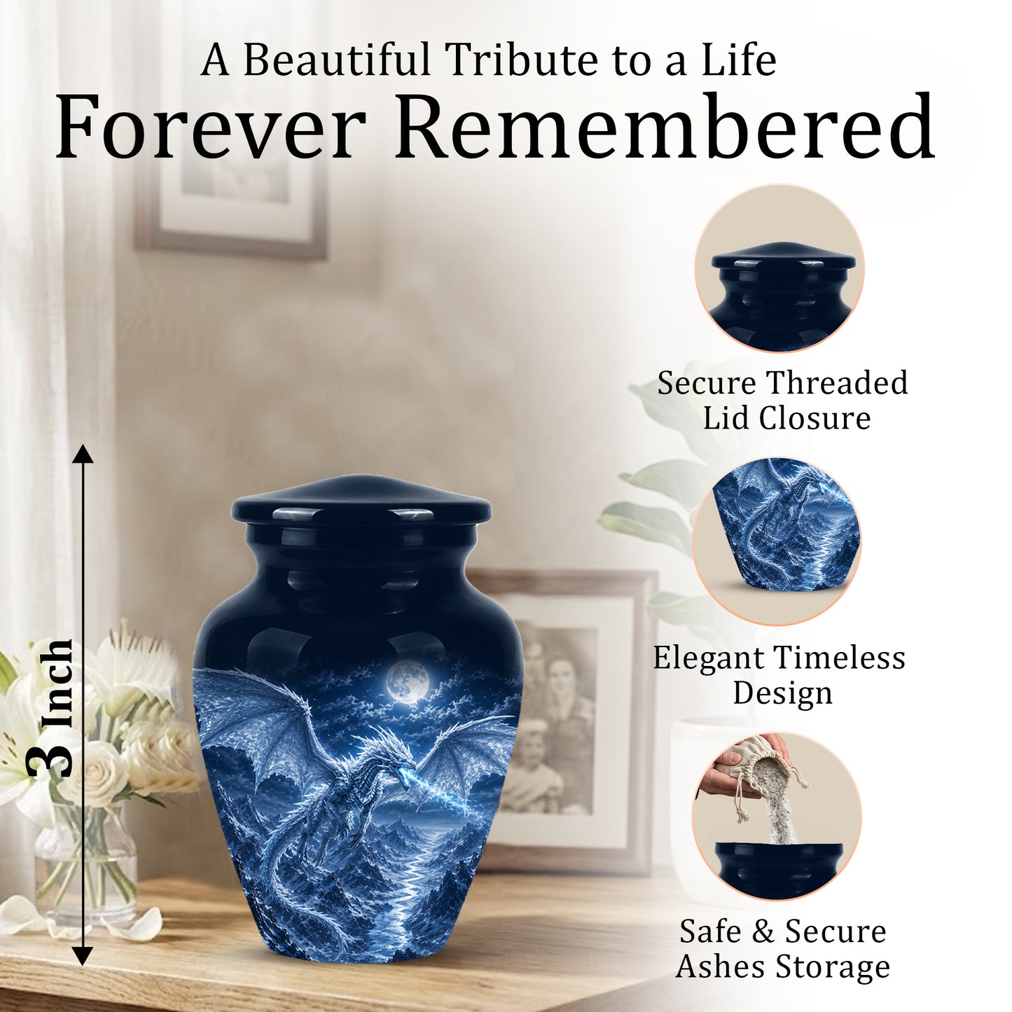 White Dragon Cremation Urn - Majestic Classic Dragon Urns For Human Ashes