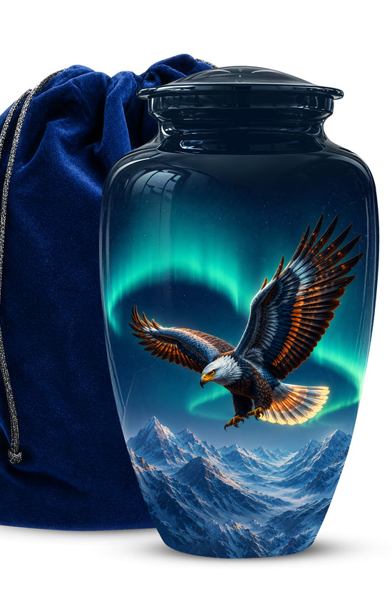 Majestic Eagle Blue Cremation Urn - Personalized Northern Lights Urns