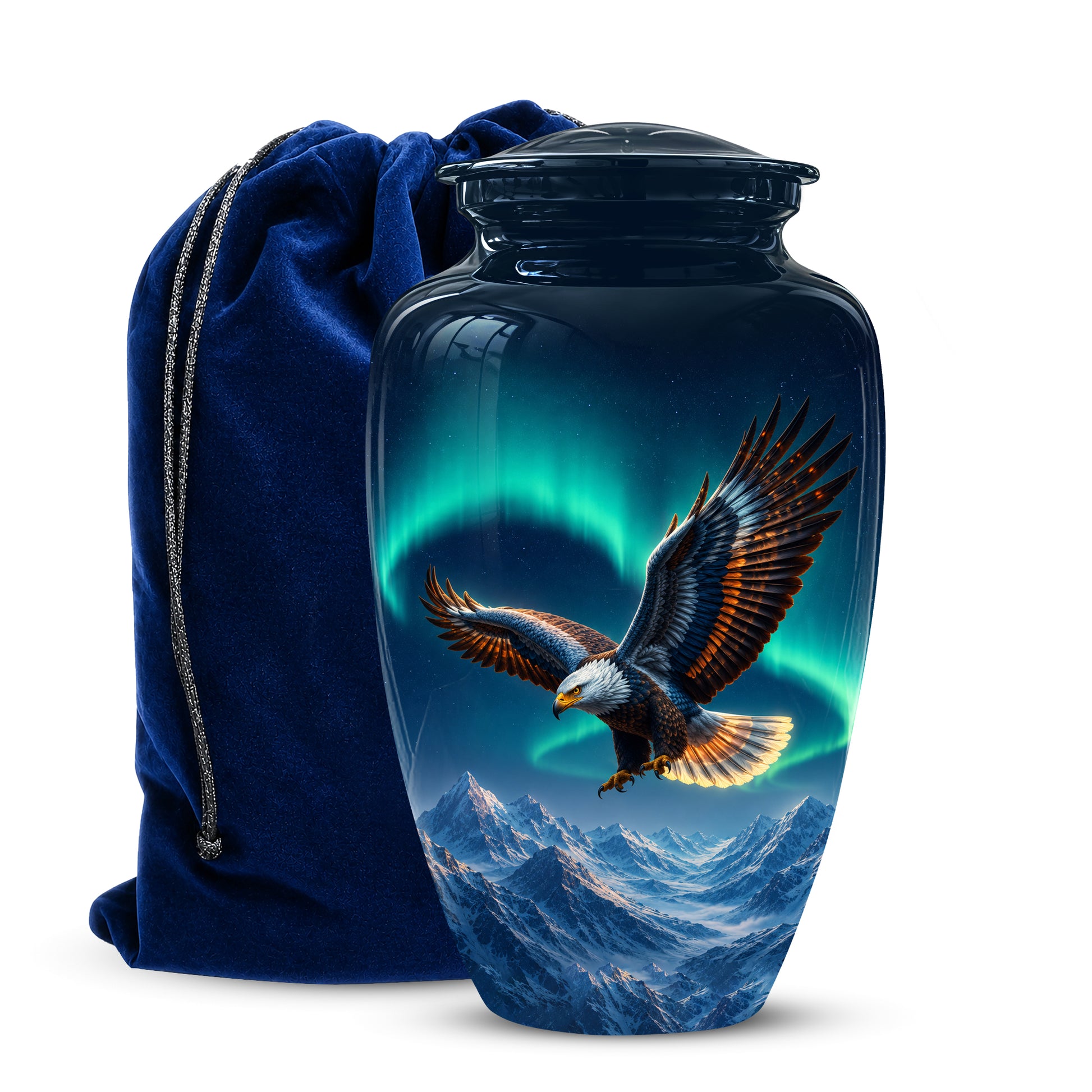 Majestic Eagle Blue Cremation Urn - Personalized Northern Lights Urns