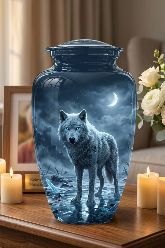 Moonlight White Wolf Urn for Human Ashes - Urns For Men & Women Ashes