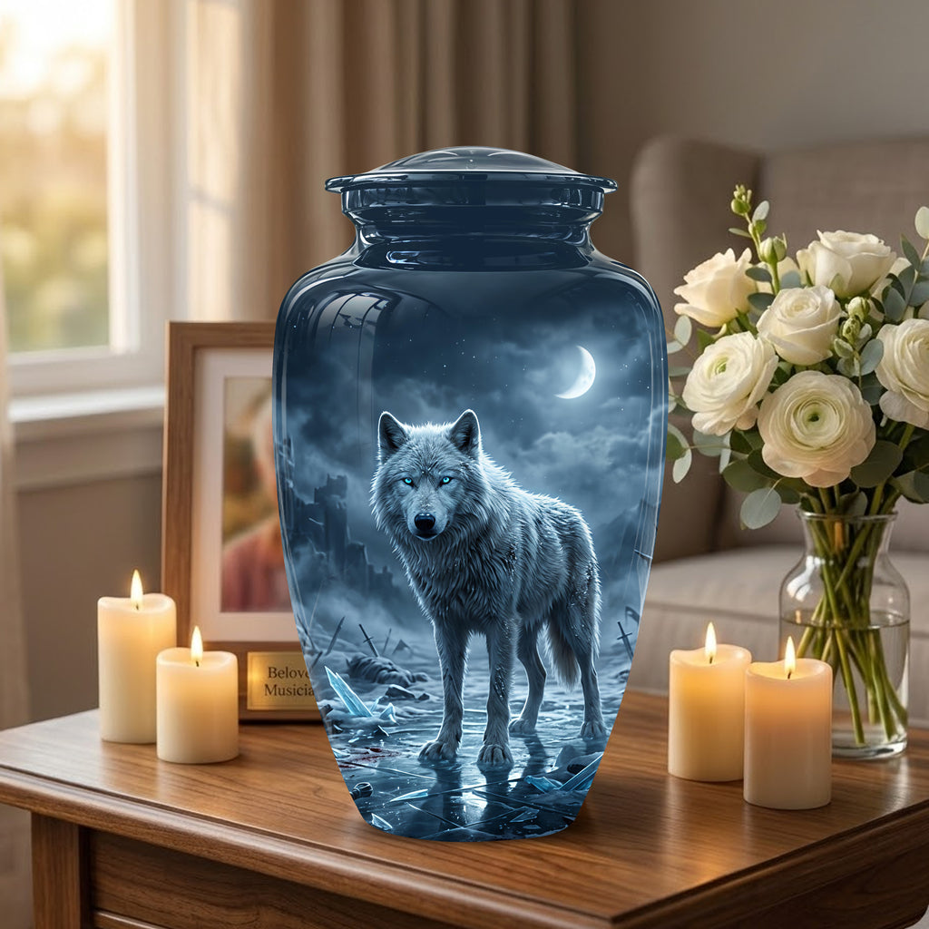 Moonlight White Wolf Urn for Human Ashes - Urns For Men & Women Ashes