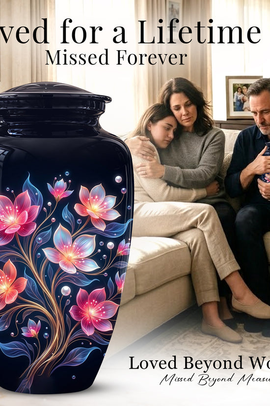 Hand-Painted Lotus Flower Cremation Urn - Decorative Urns On Sale