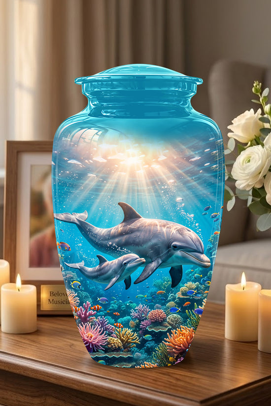 Baby Dolphin With Mother - Beautiful Artistic Urn To Tribute Mom Ashes