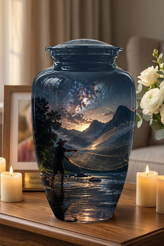 Fisherman Cremation Urn - Night Sky Memorial Urns For Human Ashes