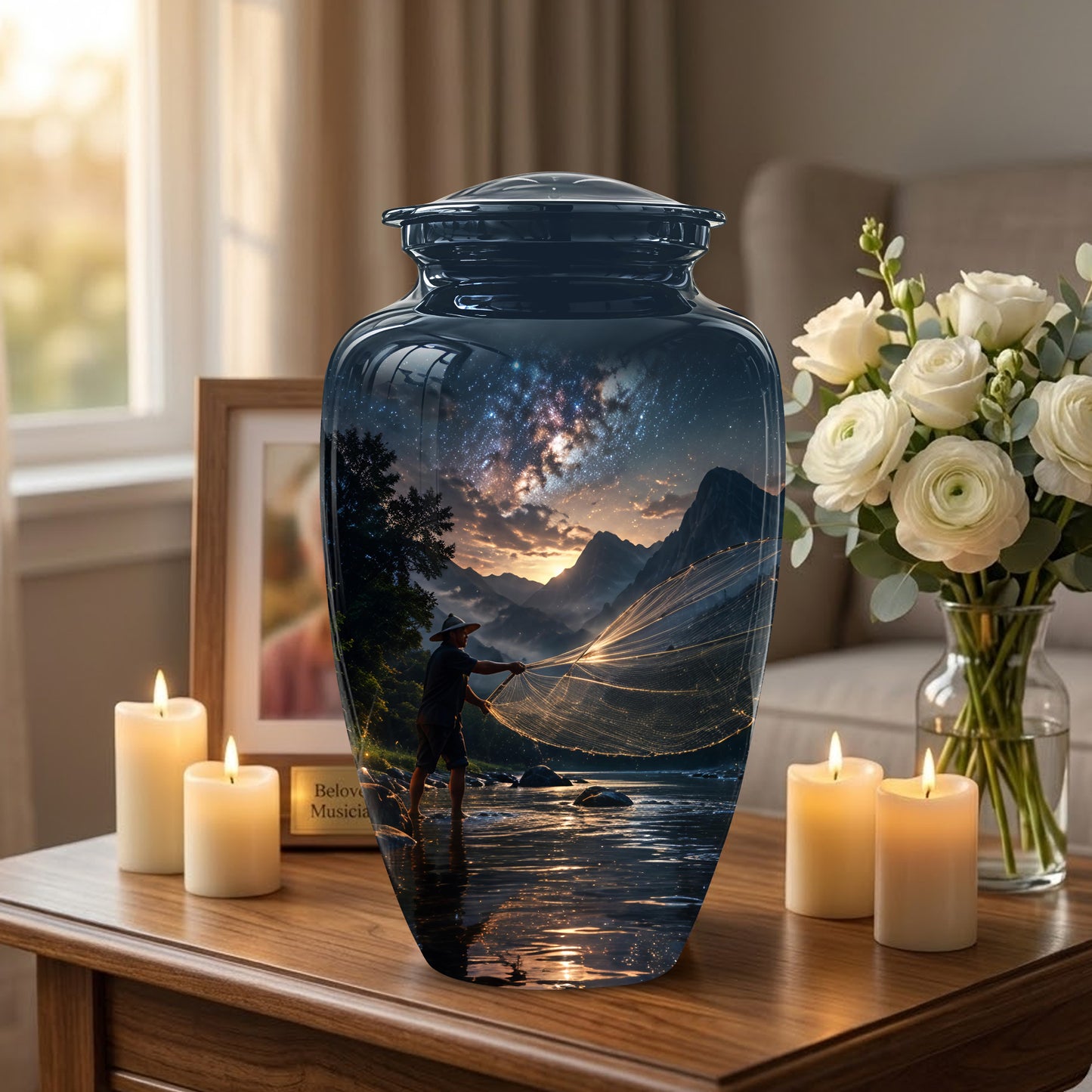 Fisherman Cremation Urn - Night Sky Memorial Urns For Human Ashes