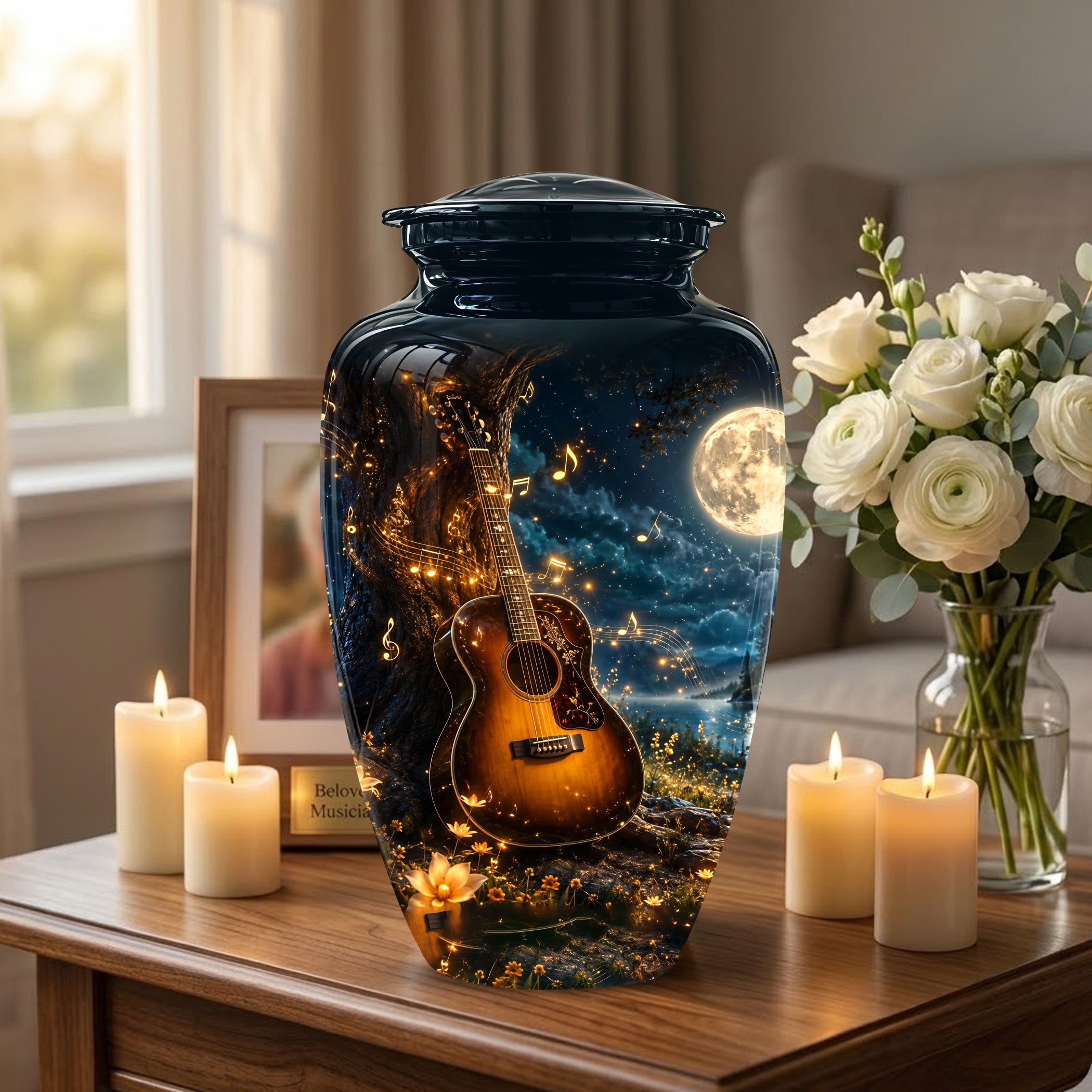 Artistic Guitar Cremation Urn - Starry Night Keep Urn For Music Lovers