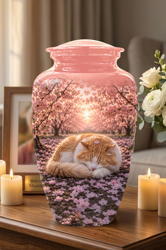 Orange Sleeping Cat - A Peaceful Resting Tribute Urns For Pet Ashes