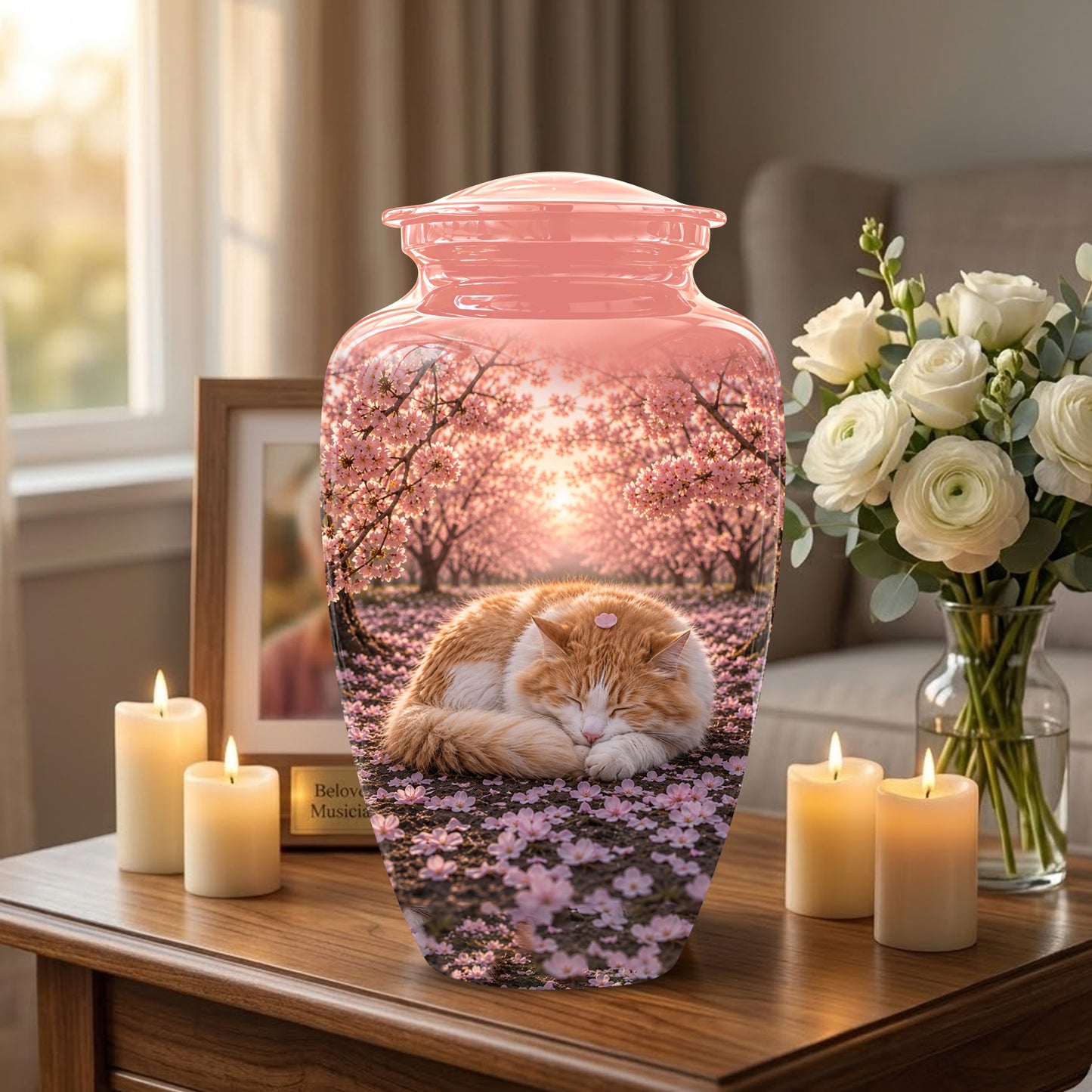 Orange Sleeping Cat - A Peaceful Resting Tribute Urns For Pet Ashes
