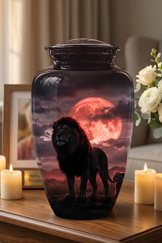 Lion Themed Cremation Urns - Blood Moon Scenic Urns For Loved Ones
