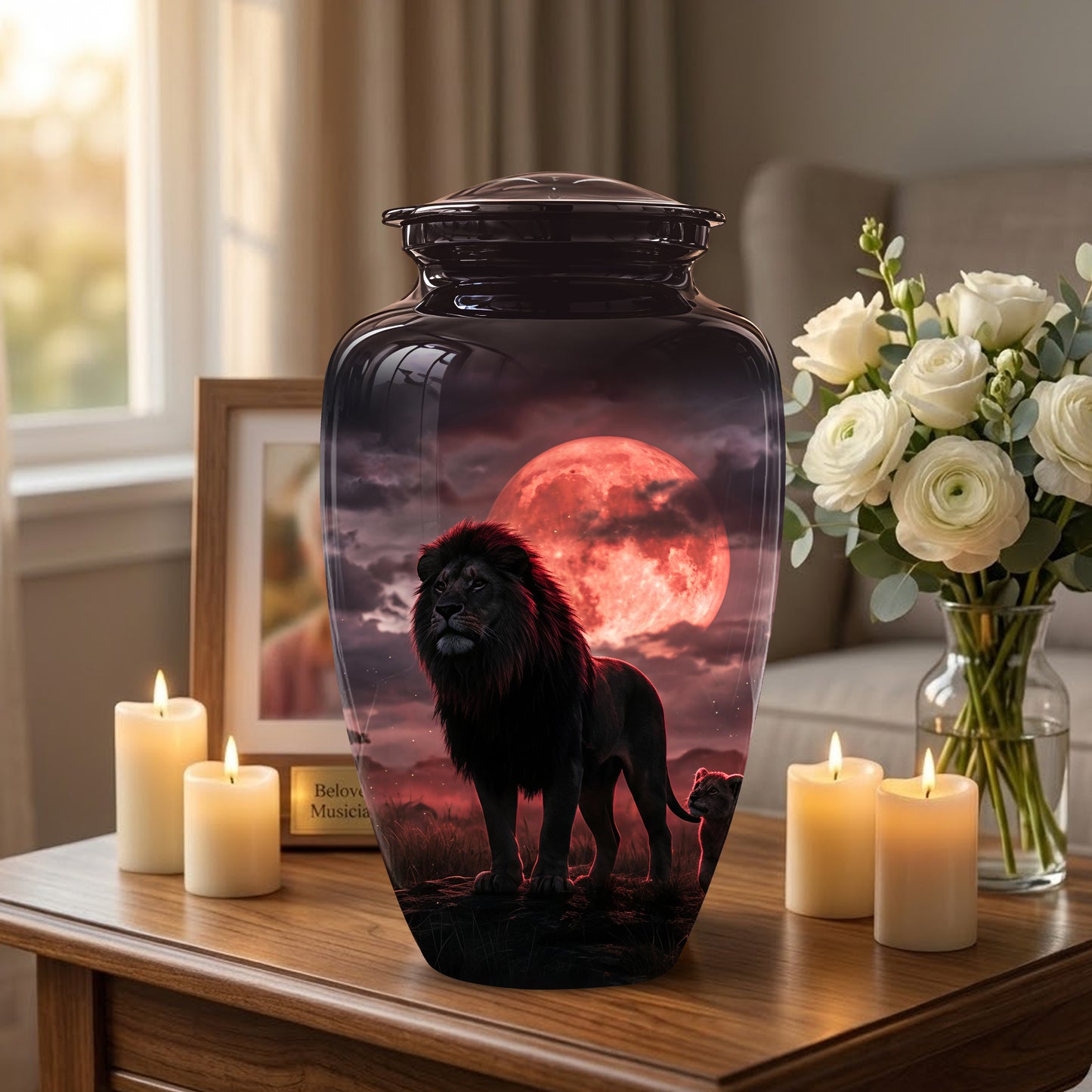 Lion Themed Cremation Urns - Blood Moon Scenic Urns For Loved Ones