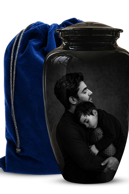 Black Father & Son Memorial Urn - Custom Cremation To Tribute Dad Ashes