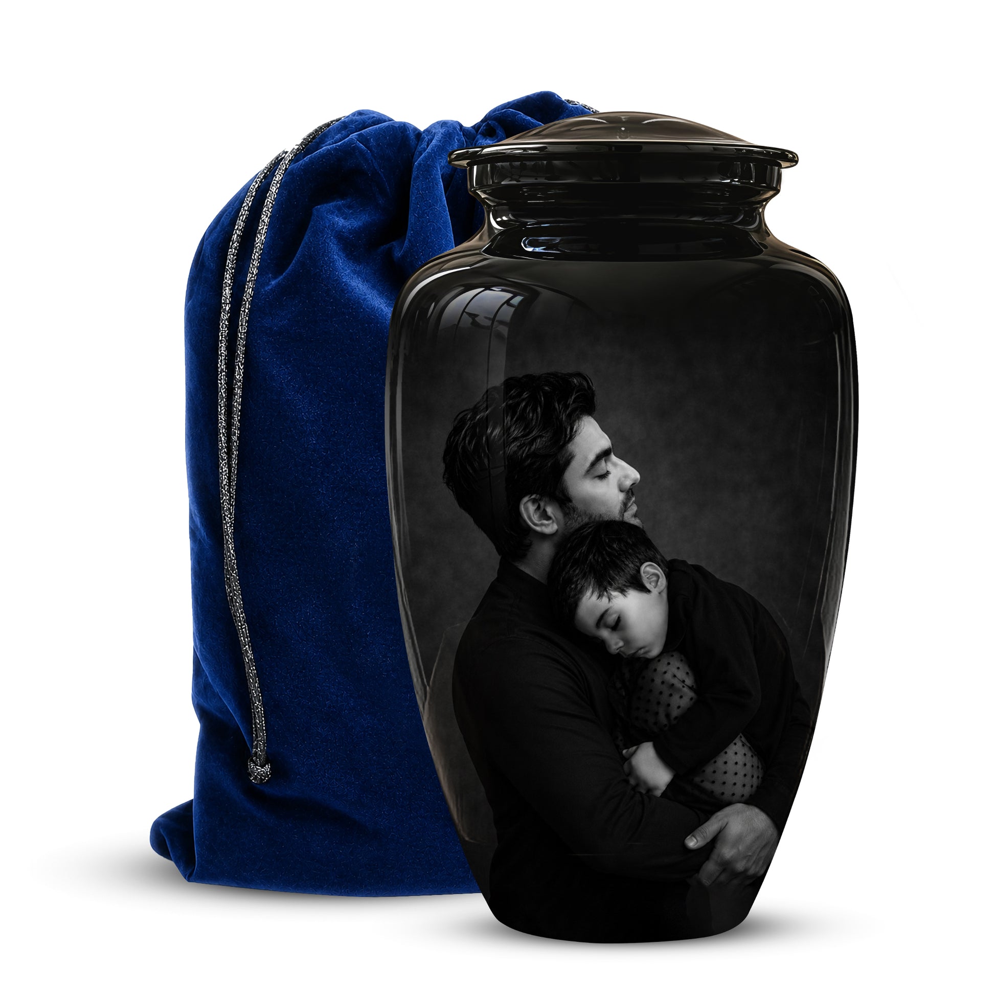Black Father & Son Memorial Urn - Custom Cremation To Tribute Dad Ashes