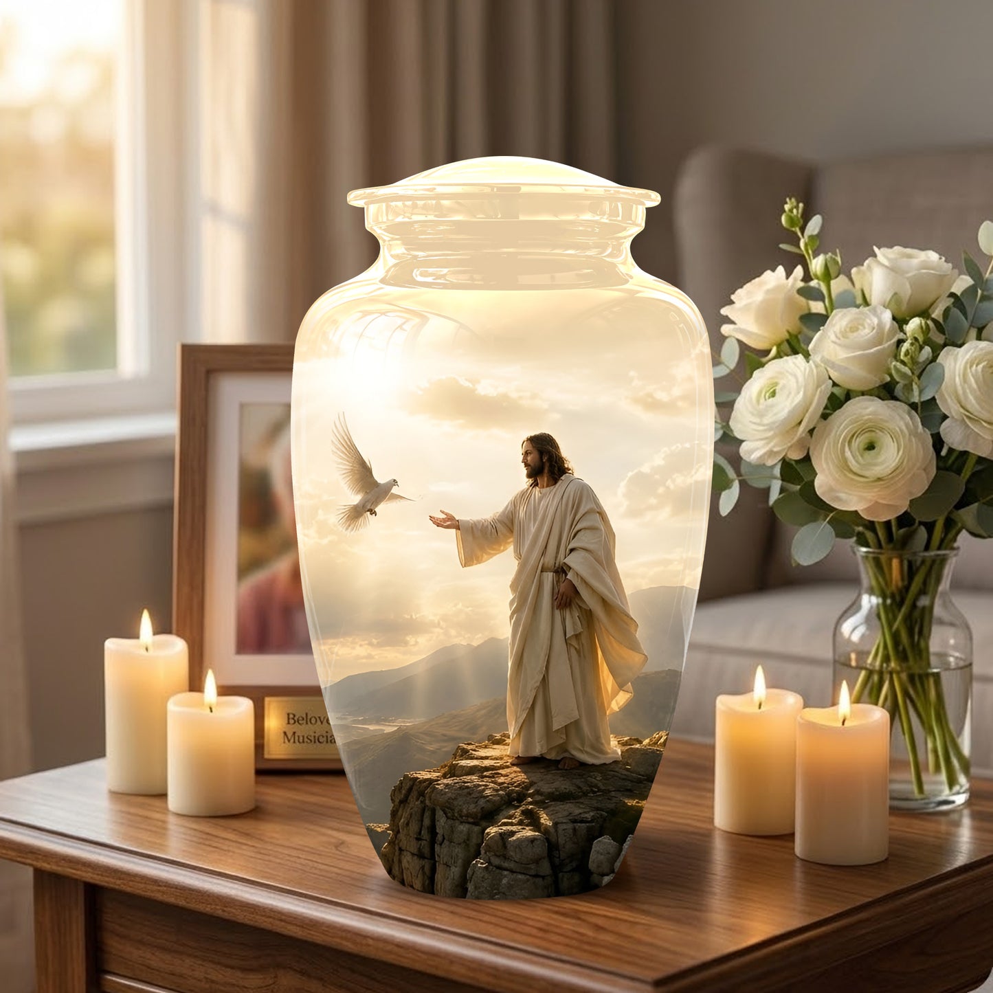 Jesus With Dove Themed Urn - Peaceful Eternal Rest Urn For Human Ashes