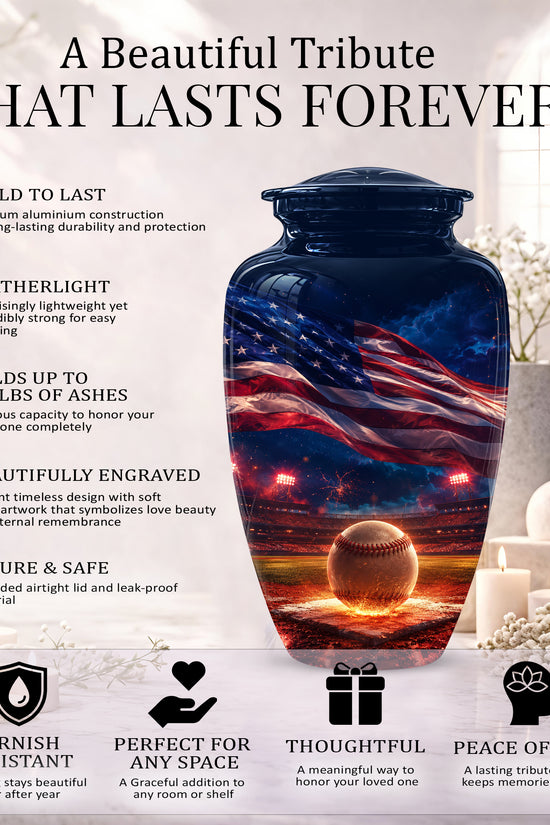 Baseball With American Flag - Custom Baseball Urns For Patriotic Human