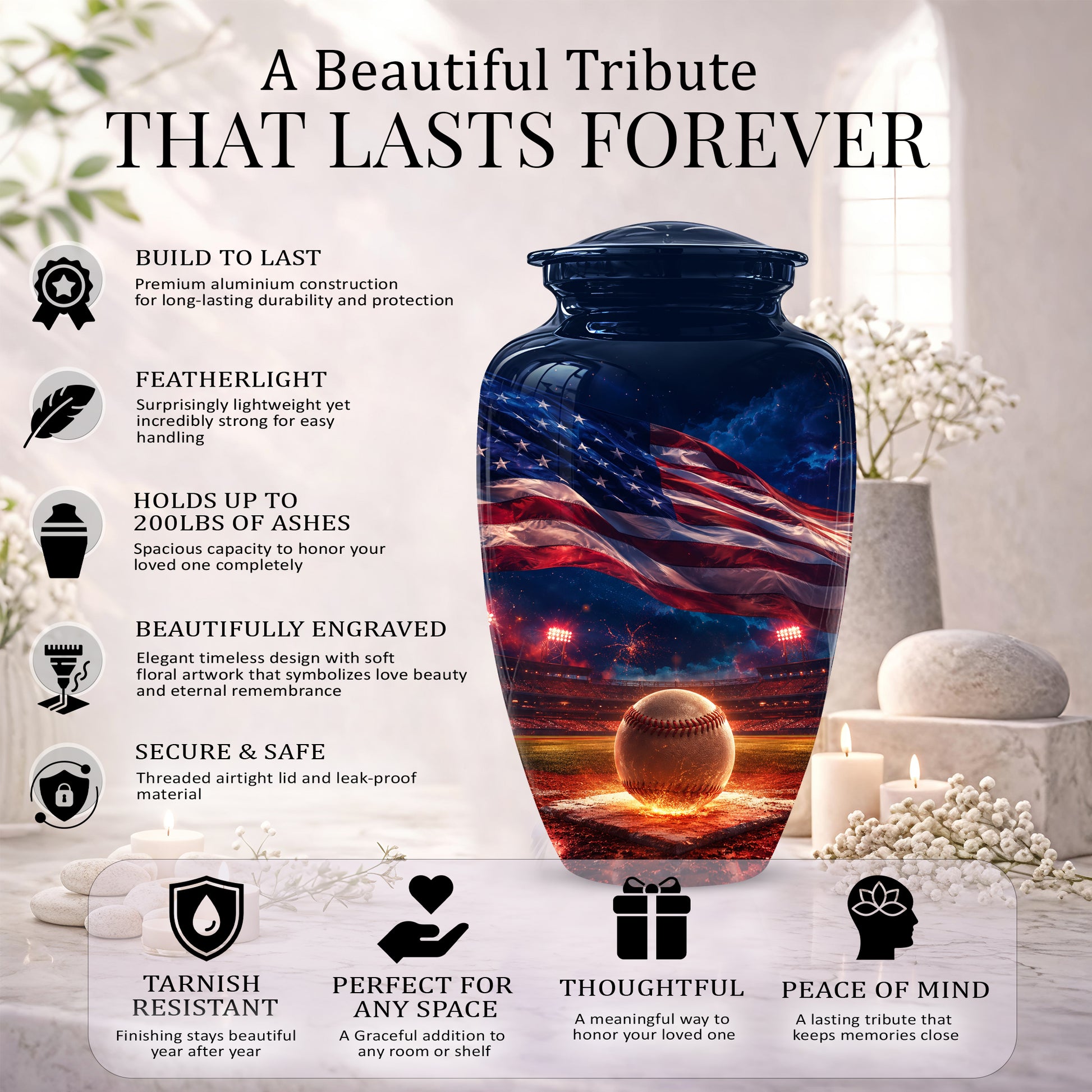Baseball With American Flag - Custom Baseball Urns For Patriotic Human