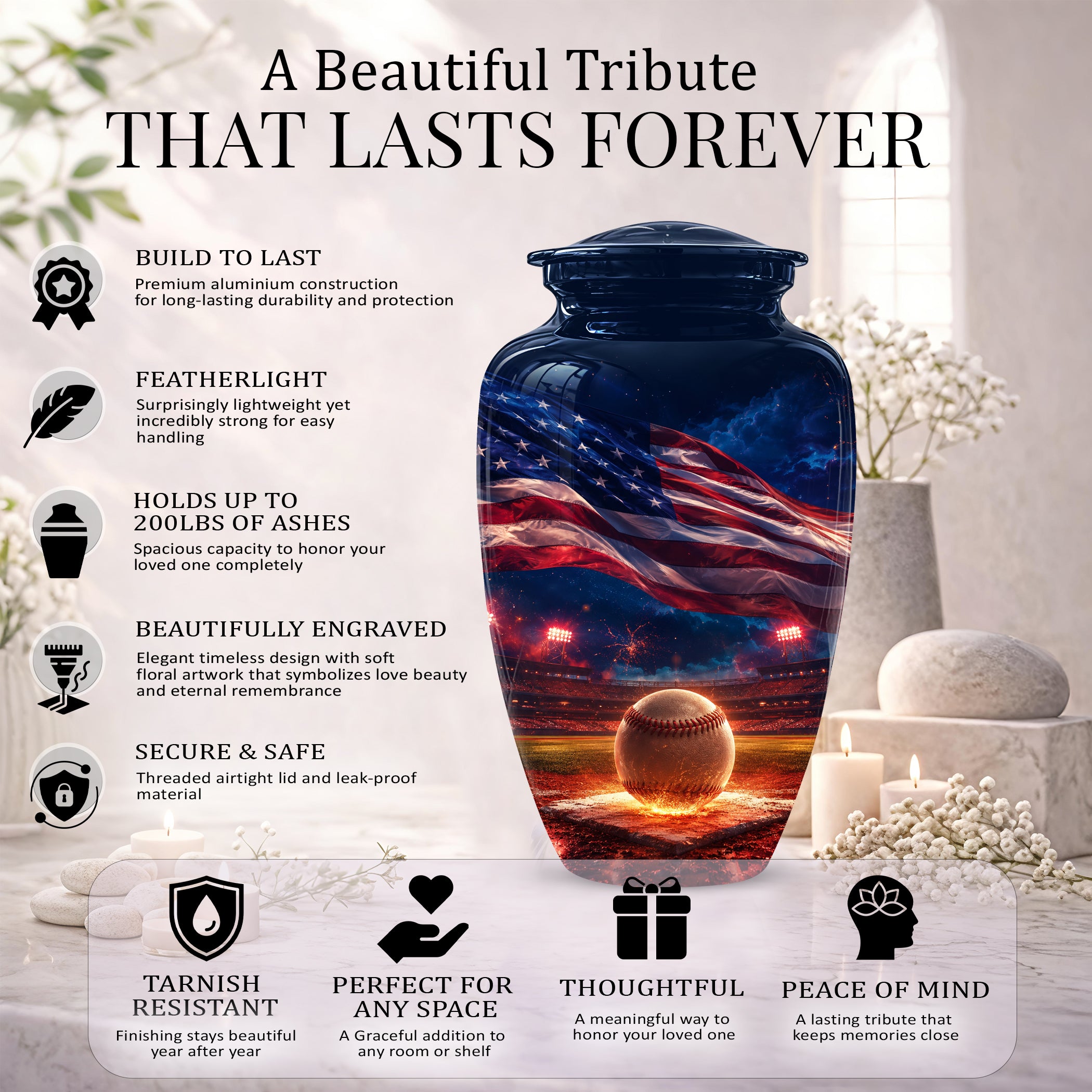 Baseball With American Flag - Custom Baseball Urns For Patriotic Human