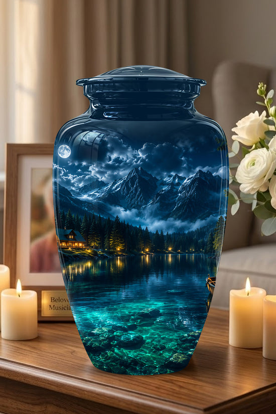 Mountain Lake Cremation Urn - Night Landscape Urns For Human Ashes