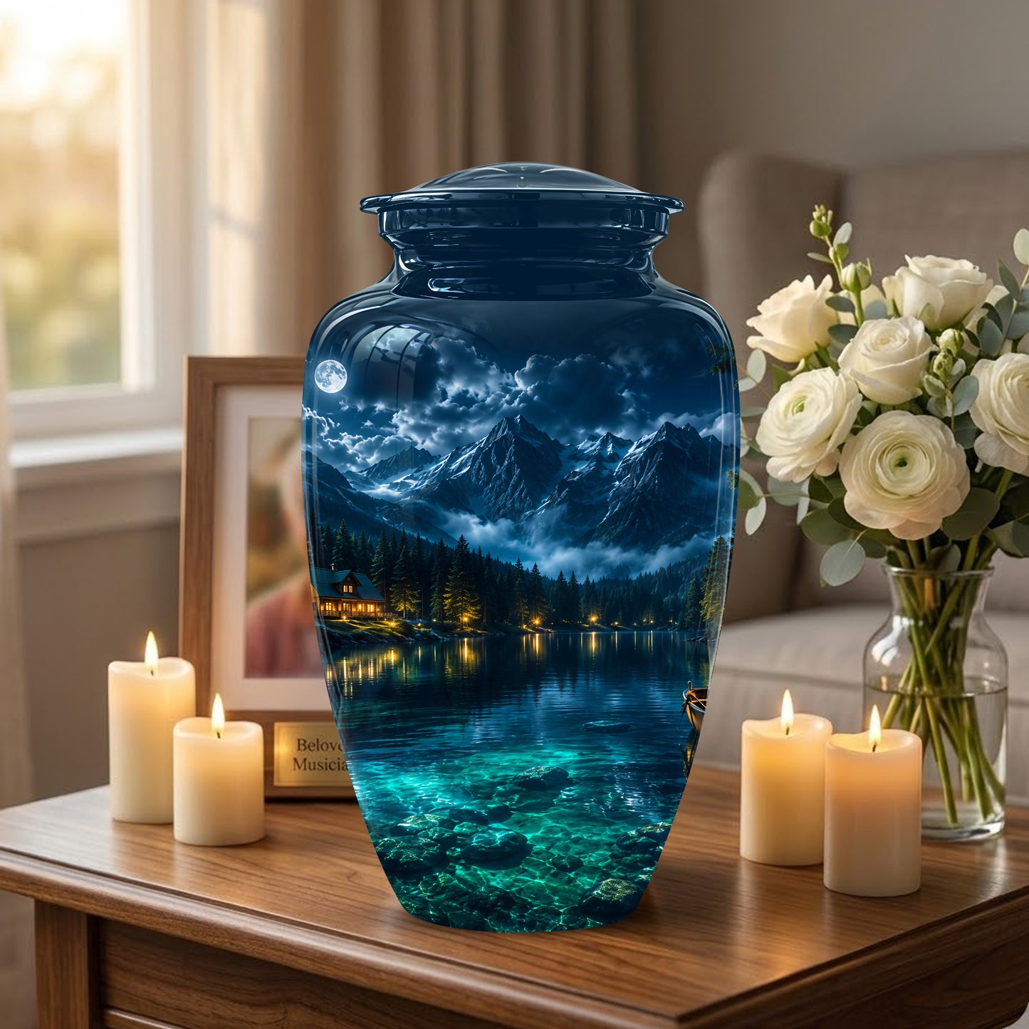 Mountain Lake Cremation Urn - Night Landscape Urns For Human Ashes