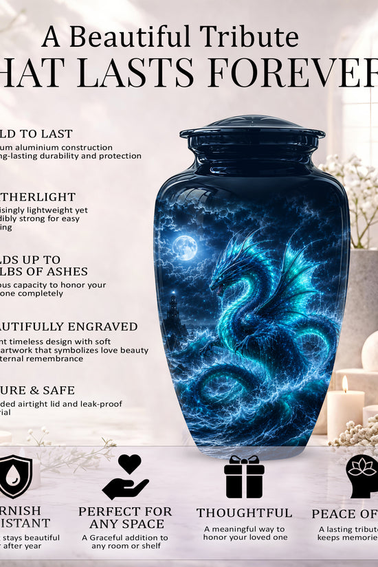 Mystical Blue Dragon Cremation Urn - Custom Handmade Burial Urns