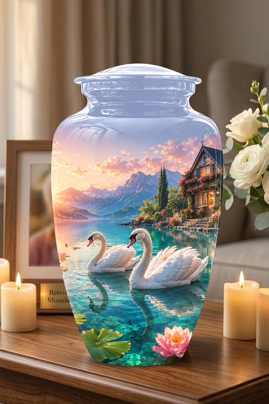Couple Swan Themed Urn - Artistic Handcrafted Burial Urns For Humans