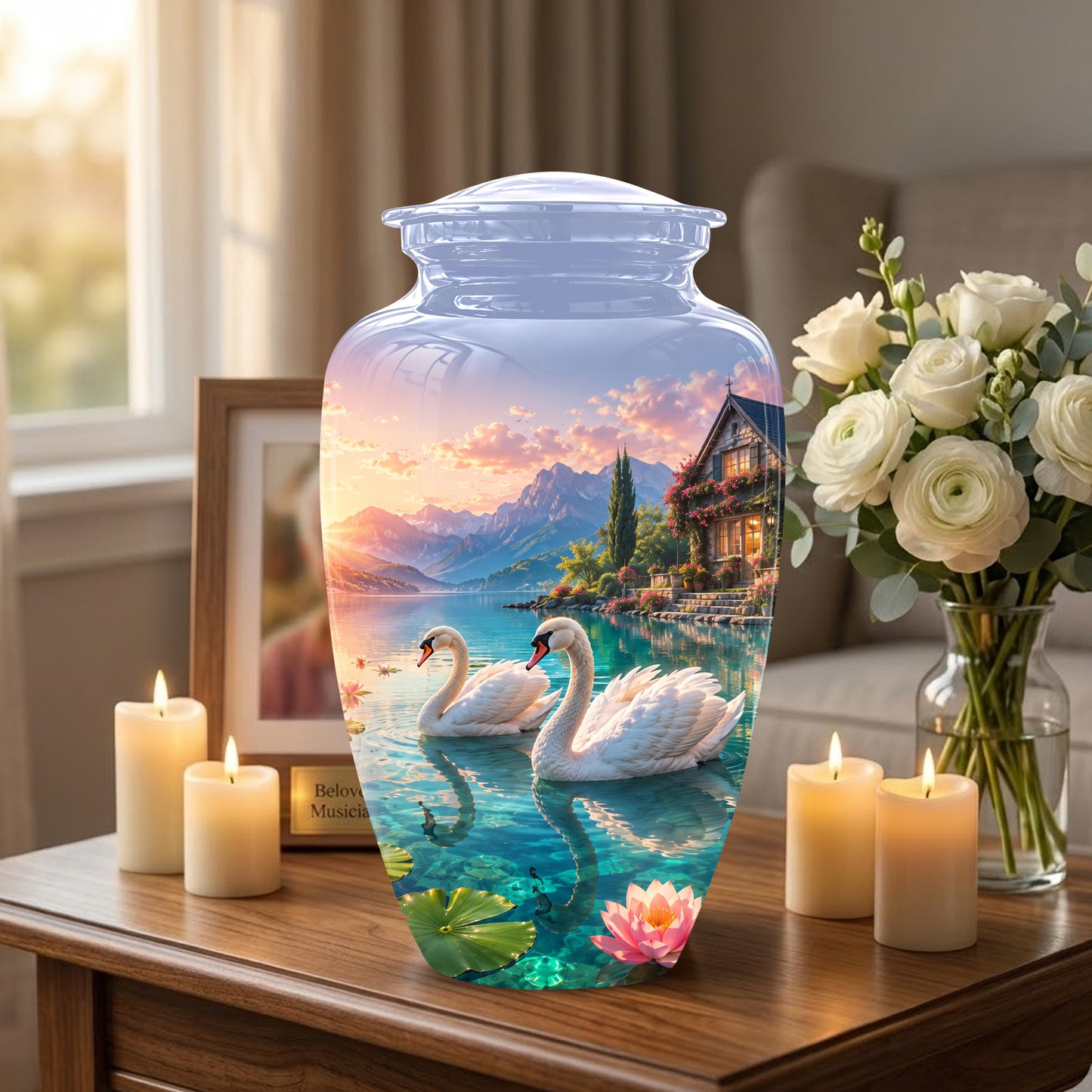 Couple Swan Themed Urn - Artistic Handcrafted Burial Urns For Humans