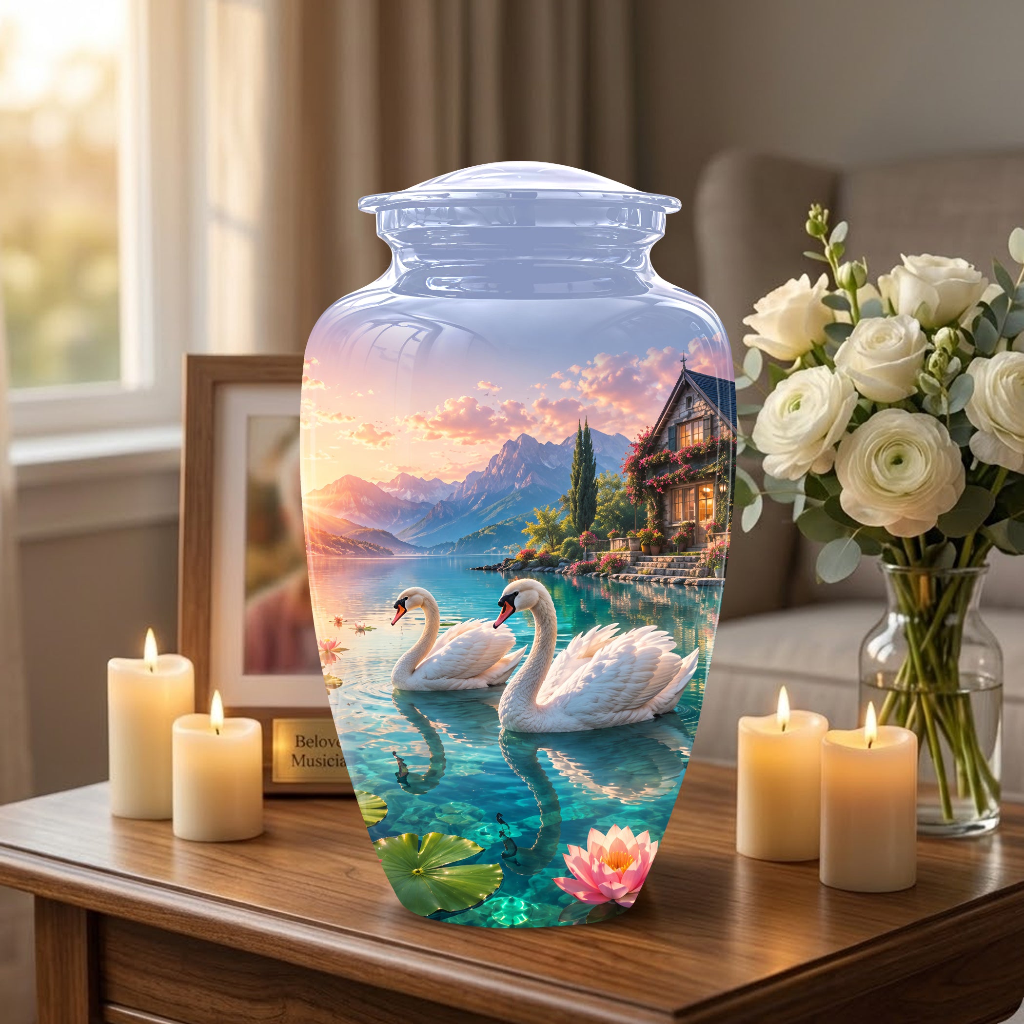 Couple Swan Themed Urn - Artistic Handcrafted Burial Urns For Humans