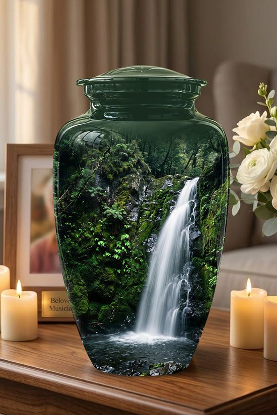 Waterfall Themed Memorial Urn - Peaceful Tribute Urn For Nature Lover