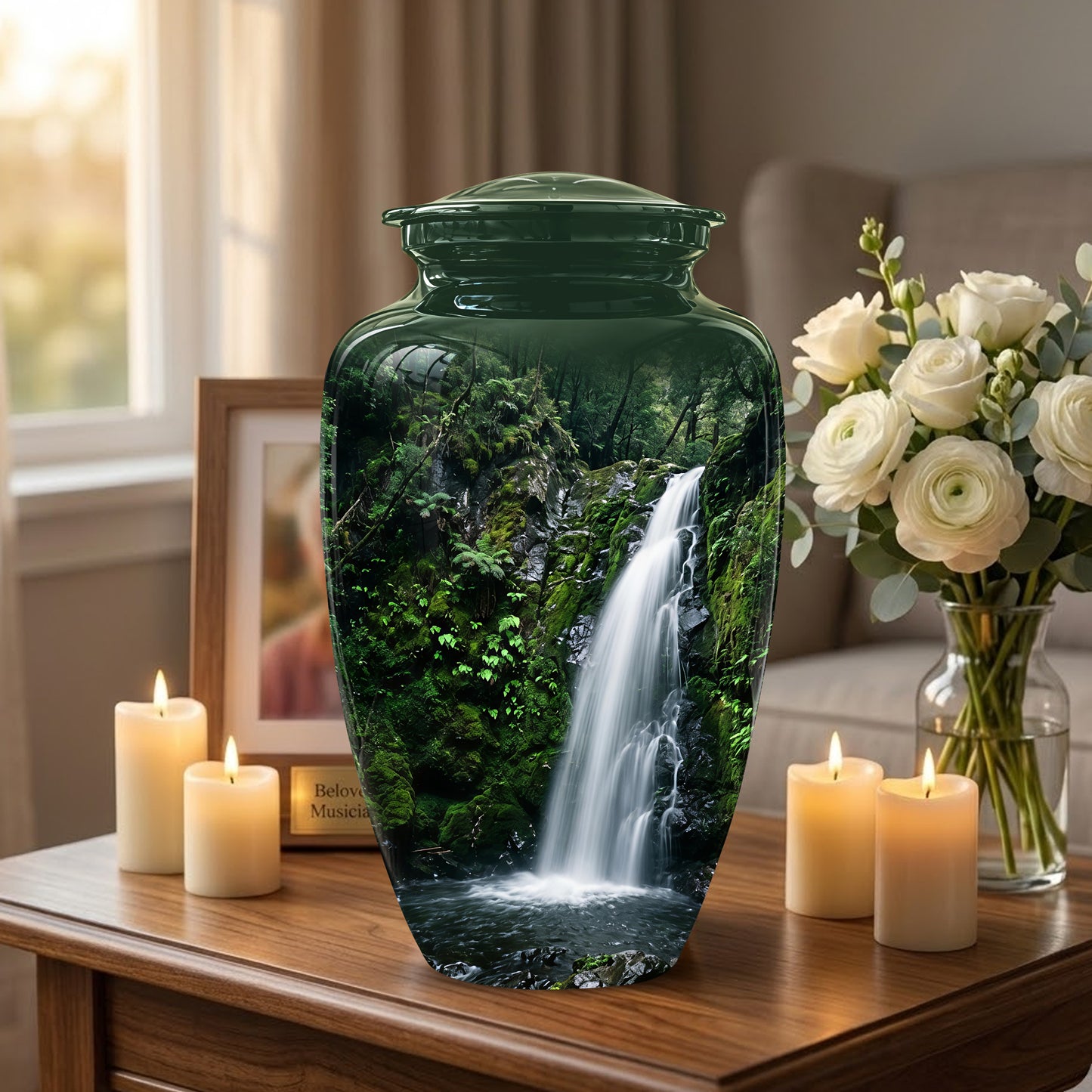 Waterfall Themed Memorial Urn - Peaceful Tribute Urn For Nature Lover