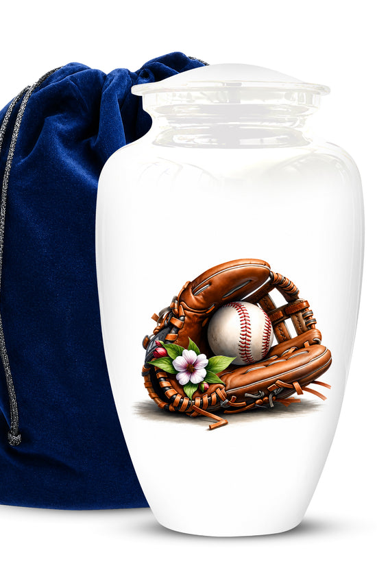 Baseball Gloves  & Ball Cremation Urn - Custom White Funeral  Urns
