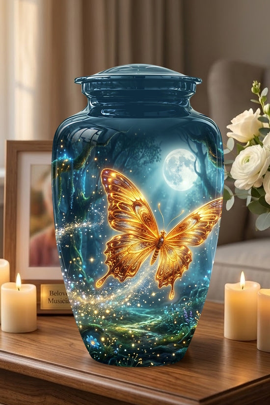 Glowing Yellow Butterfly Themed Urn - Moonlight Memorial Urns For Ashes
