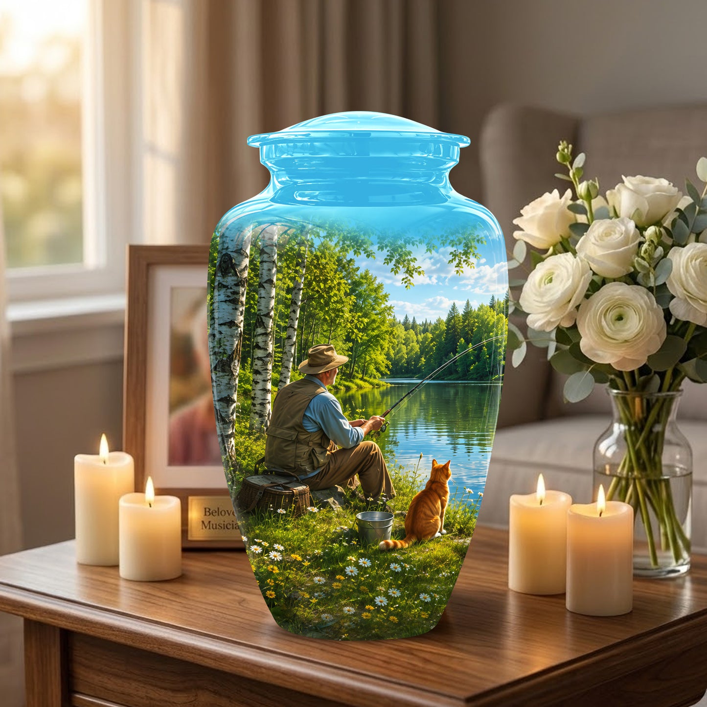 Fisherman With Cat - Artistic Fishing Memorial Urns For Men & Women
