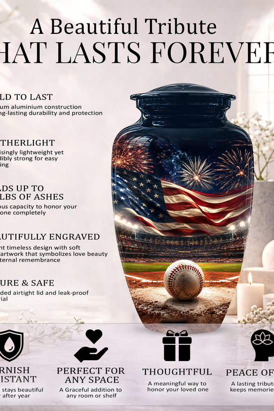 Patriotic Baseball Cremation Urn - Personalized Memorial Urns For Athletes