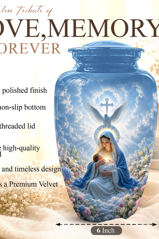 Angel Mom With Baby Jesus Urn - White Dove Funeral Urns For Mom Ashes